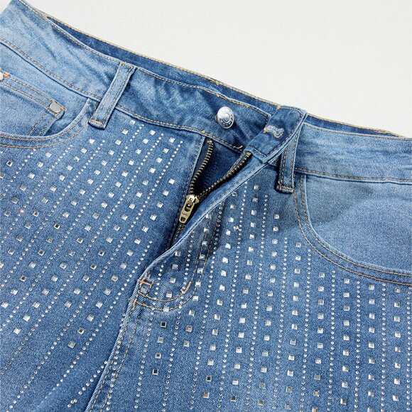 B237 Ashleigh Blue Rhinestone Embellished Denim Shorts - Picture 12 of 13